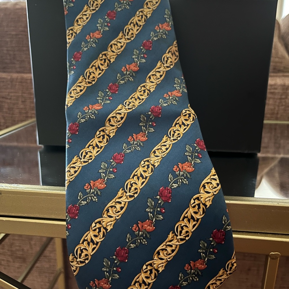 Fendi Blue and Gold Floral Tie